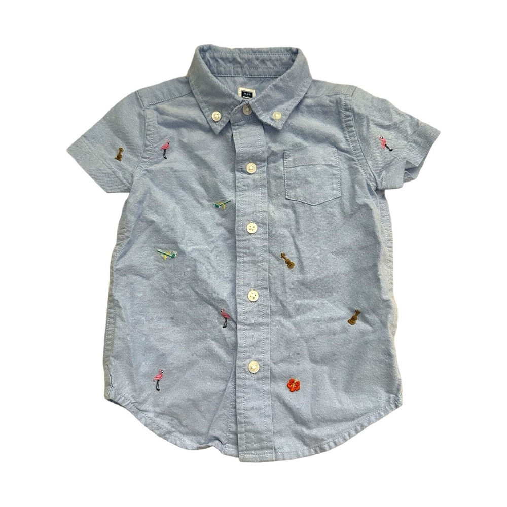 Janie & Jack Tropical Embroidered Short Sleeve Oxford Shirt